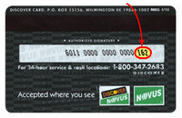 Diagram of CVV numbers on Discover